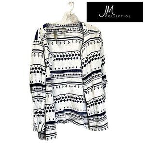 JM Collection Button Down Linen Shirts Long Sleeve Casual Blouses Top‎